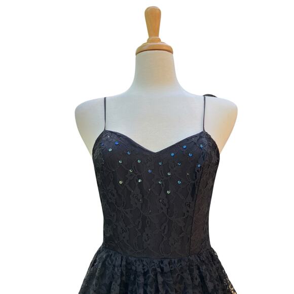 VTG 90s Whimsigoth Dress Sz M Black Lace Tiered Sequins Fairygrunge Sweetheart - Picture 2 of 16